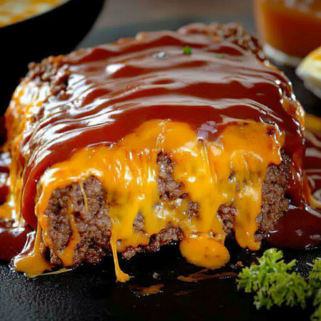 A piece of meat covered in cheese and sauce.
