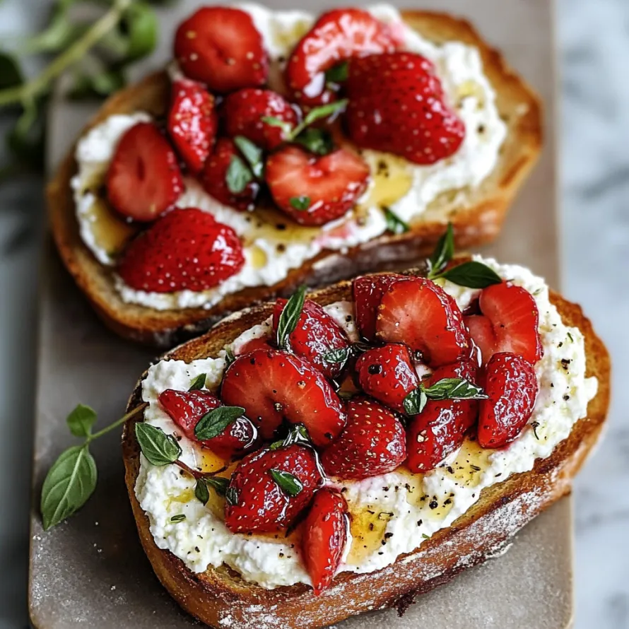 Two slices of bread with strawberries and whipped cream.