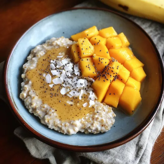 A bowl of food with a banana on the side.