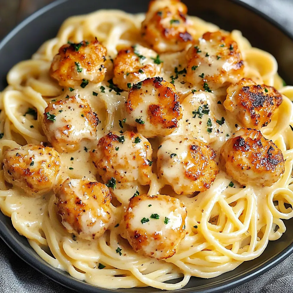 Garlic Butter Chicken Bites With Creamy Parmesan Pasta