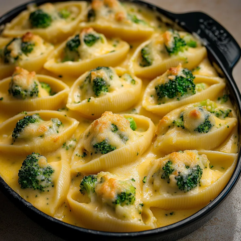 A pan of pasta with broccoli.