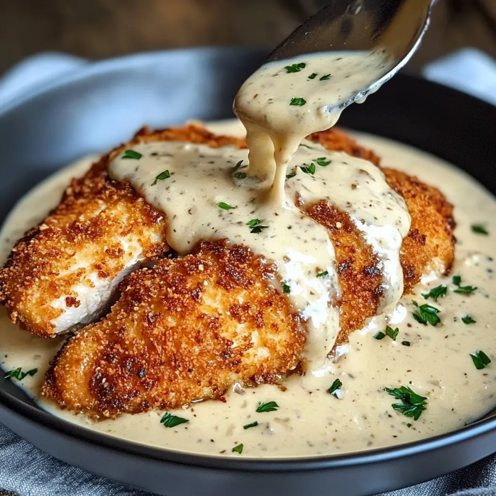 Parmesan Crusted Chicken with Creamy Garlic Sauce