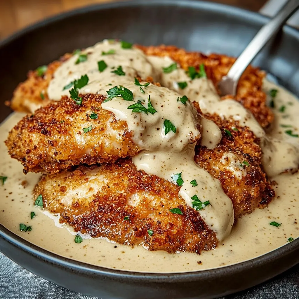 A bowl of chicken with gravy.
