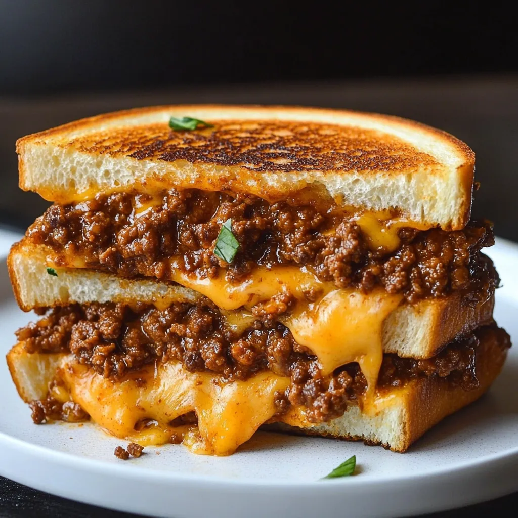 A sandwich with meat and cheese on a white plate.