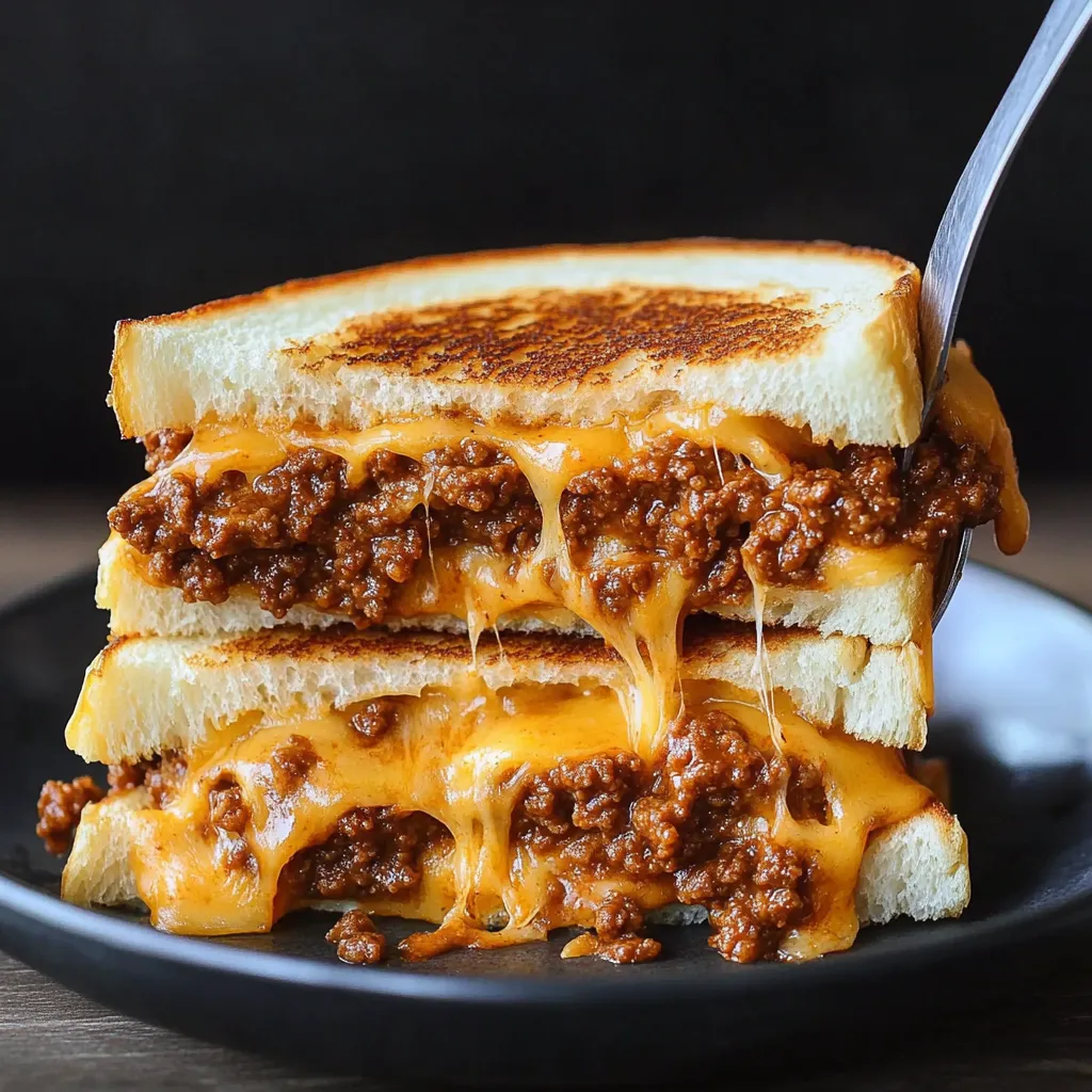 A sandwich with chili cheese on a plate.