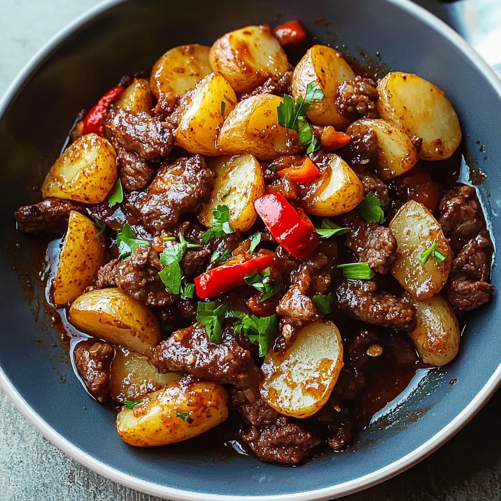 Crispy Potatoes Saucy Beef