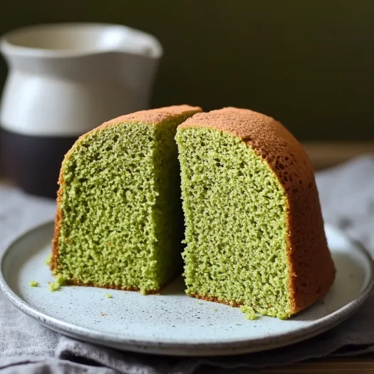 A slice of green cake on a plate.