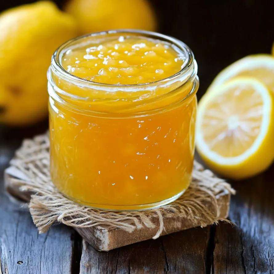 A jar of lemon juice on a wooden table.