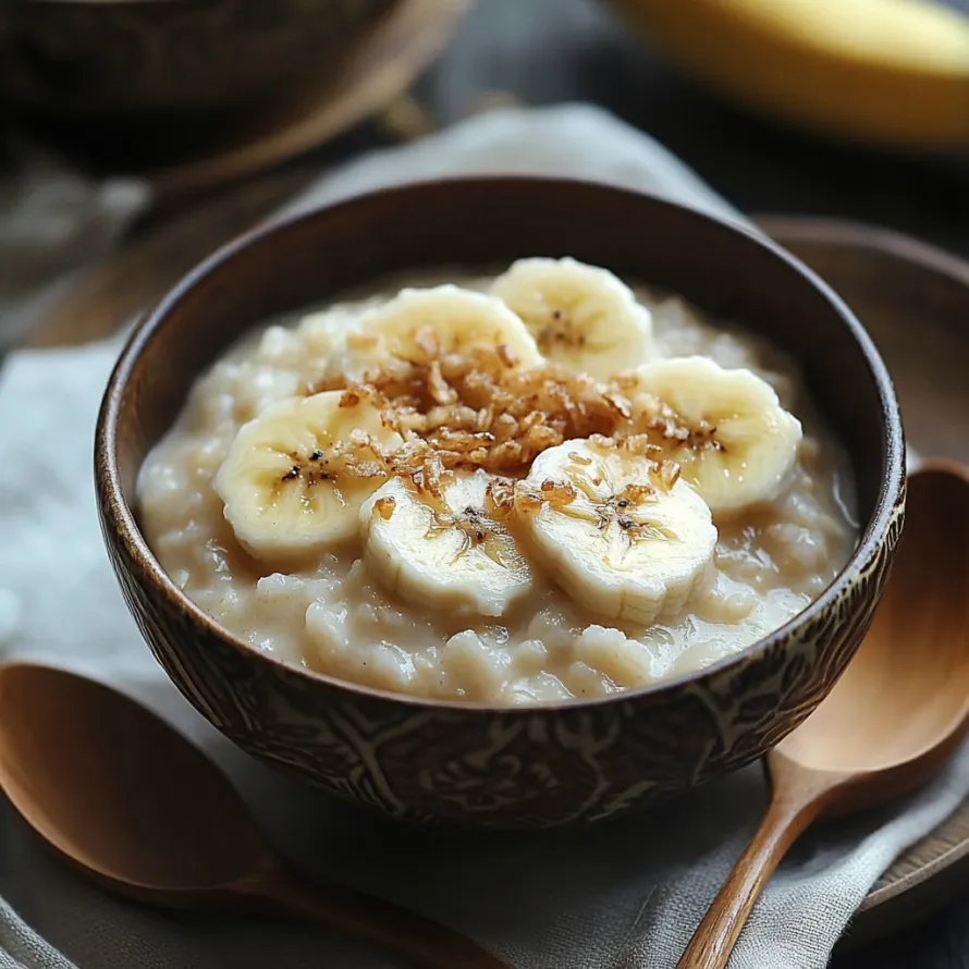 A bowl of oatmeal with bananas on top.