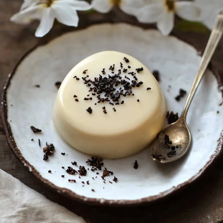 A white dessert on a plate.