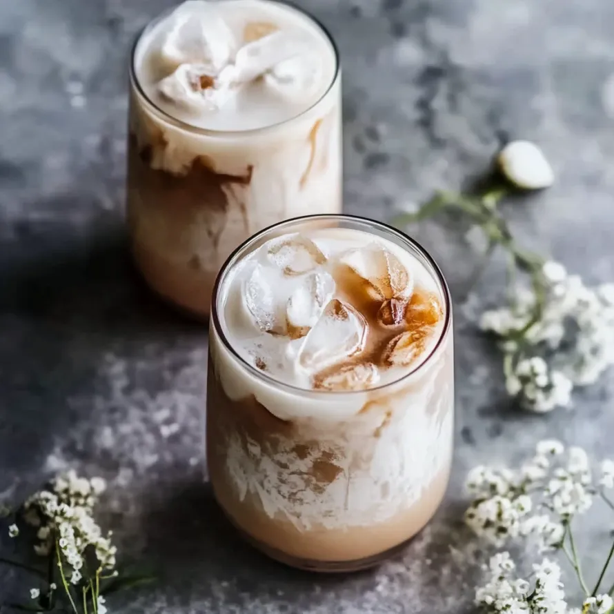 Two glasses of milk with ice and whipped cream.