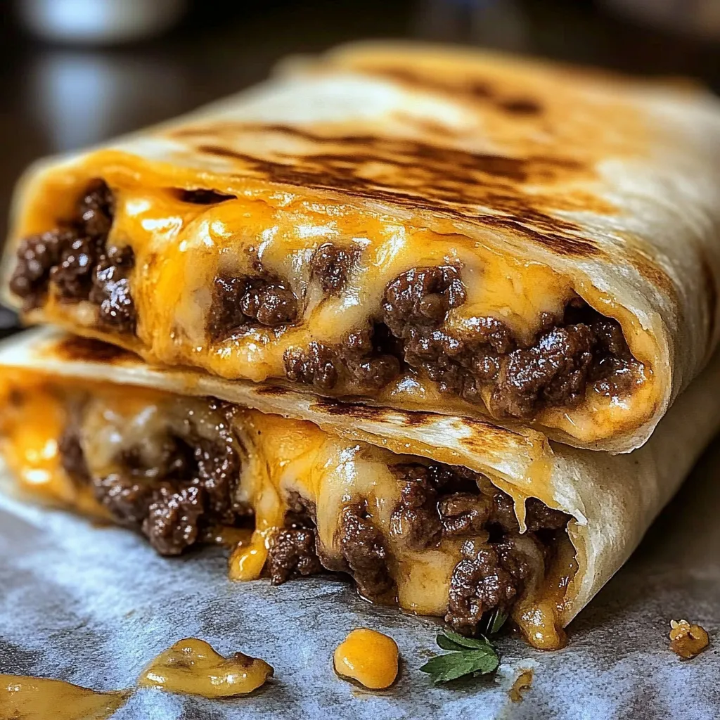 A burrito with cheese and meat.