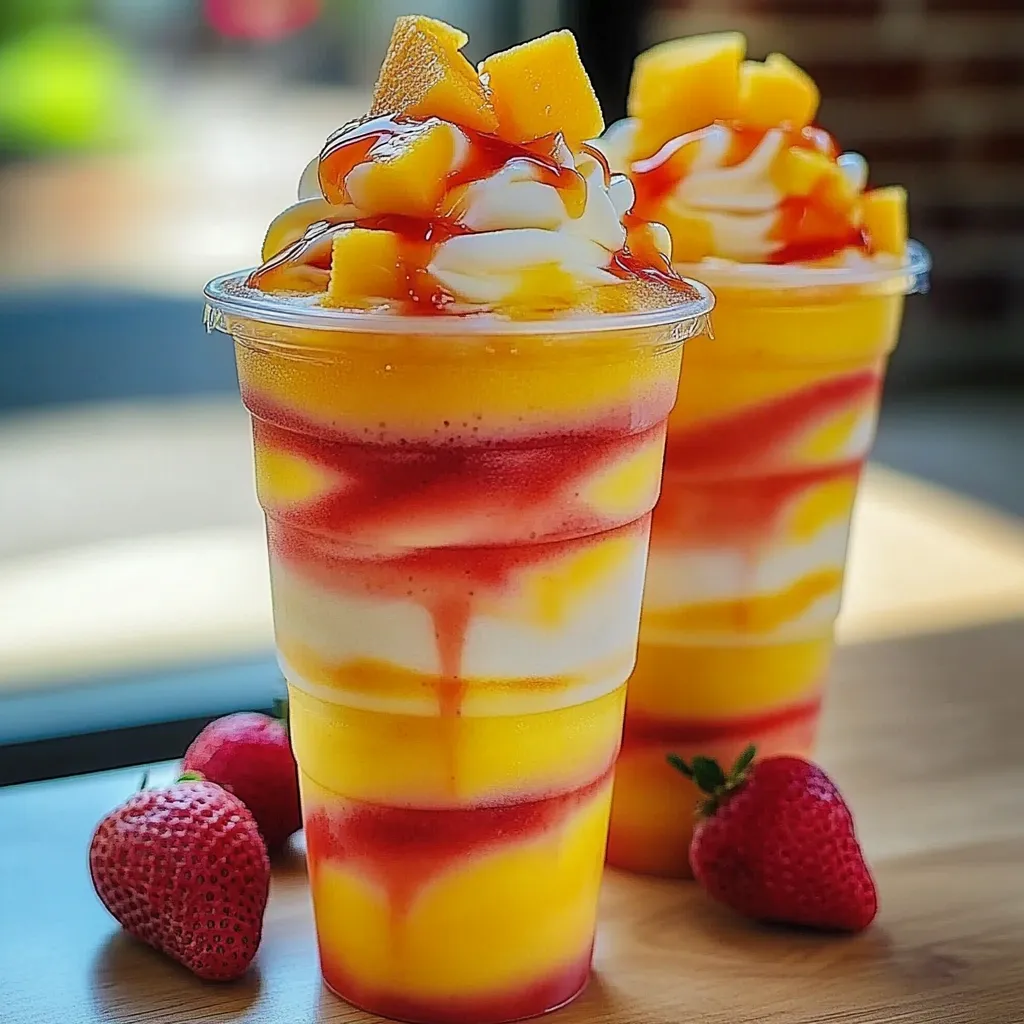 Mango Strawberry Sunrise Frappuccinos