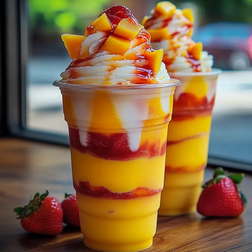 Two strawberry shortcake drinks with strawberries on the side.