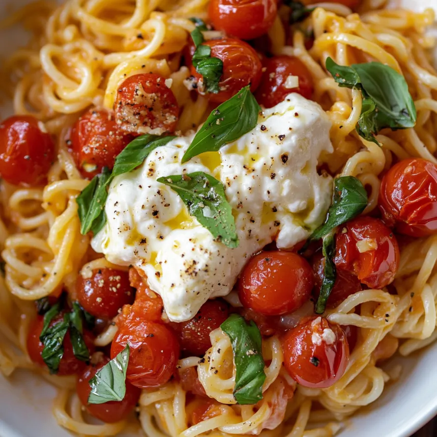 A bowl of pasta with tomatoes and cheese.