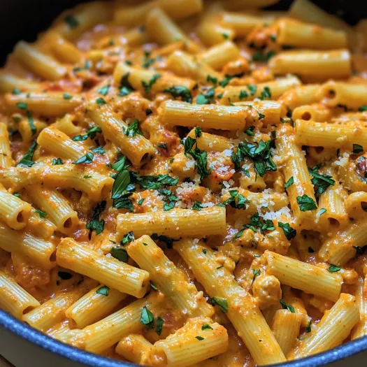 A bowl of pasta with sauce.