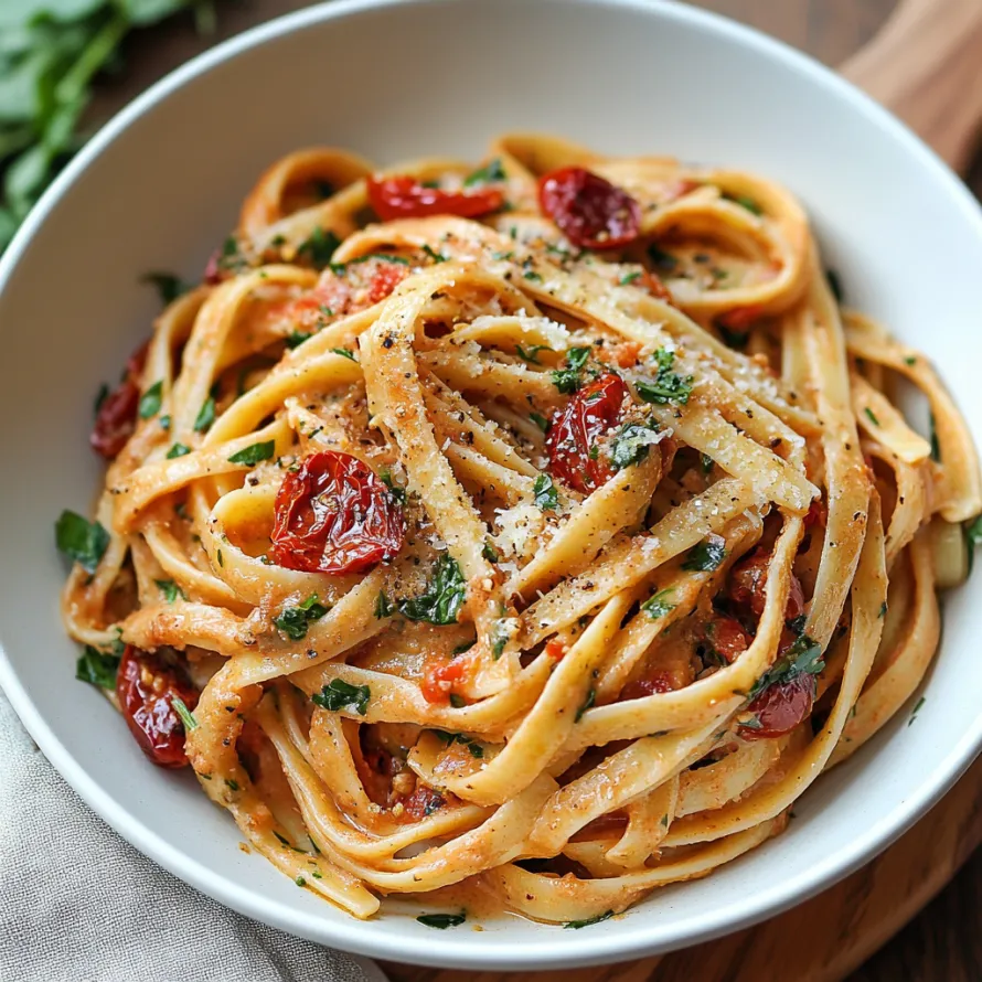 A bowl of pasta with tomatoes and basil.