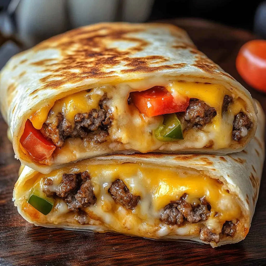 A burrito with meat and cheese.