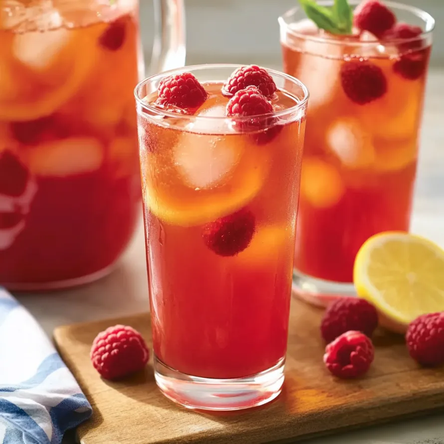 Two glasses of red raspberry lemonade.
