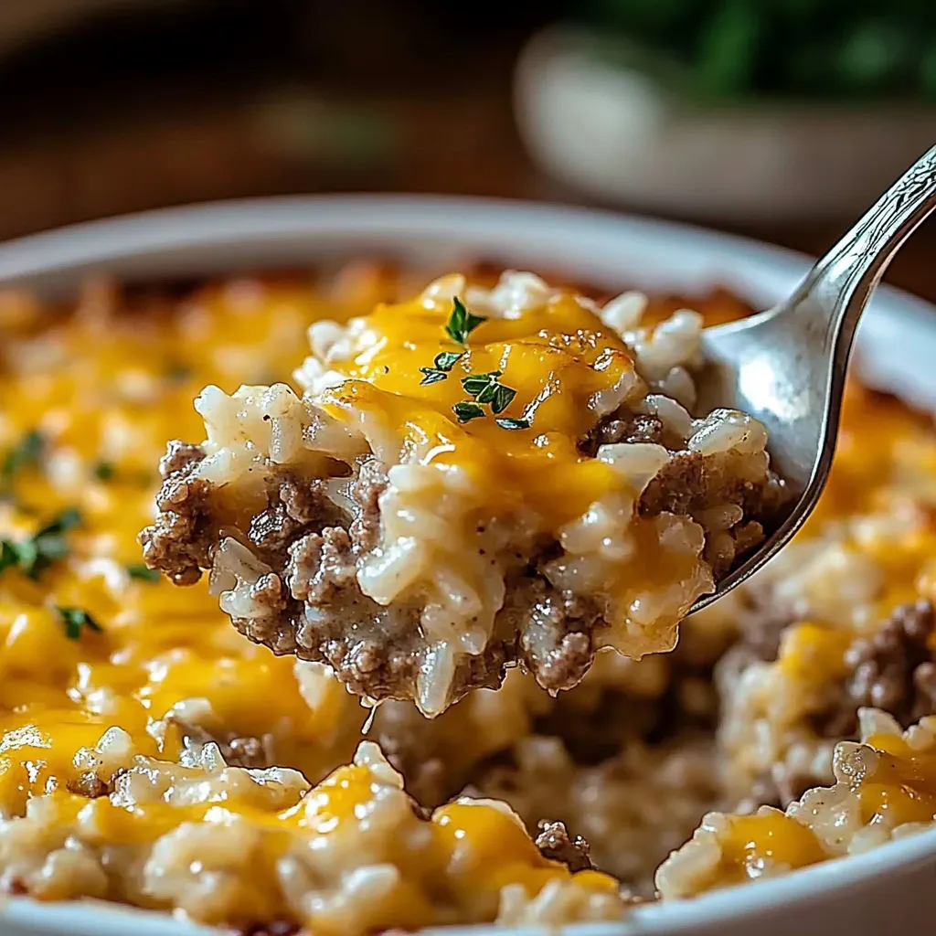 CHEESY GROUND BEEF RICE CASSEROLE