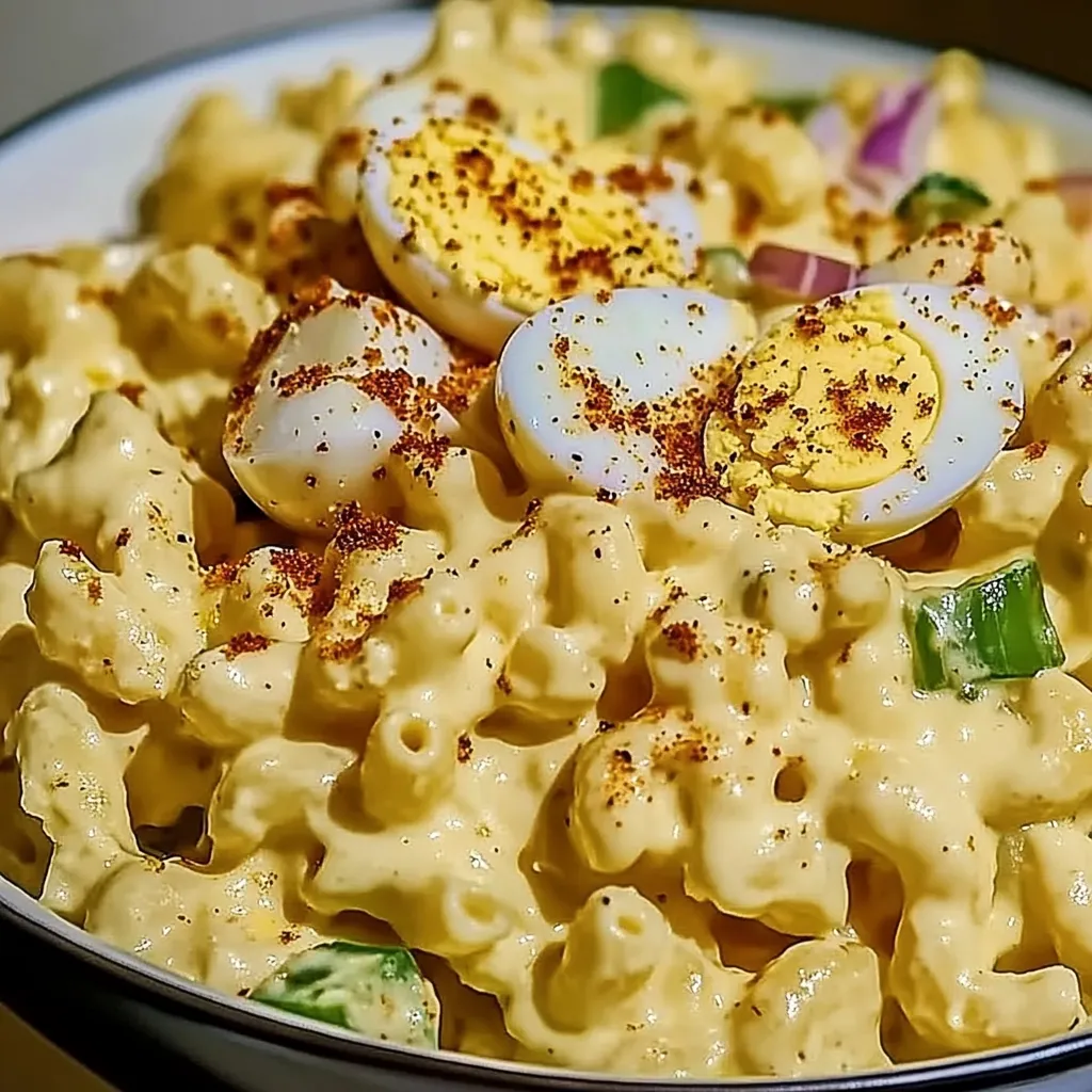 A bowl of macaroni and cheese with eggs on top.
