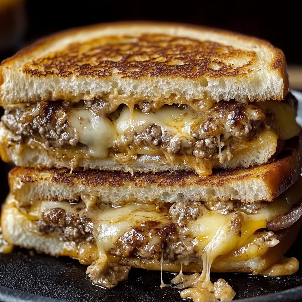 A close up of a grilled cheese sandwich.