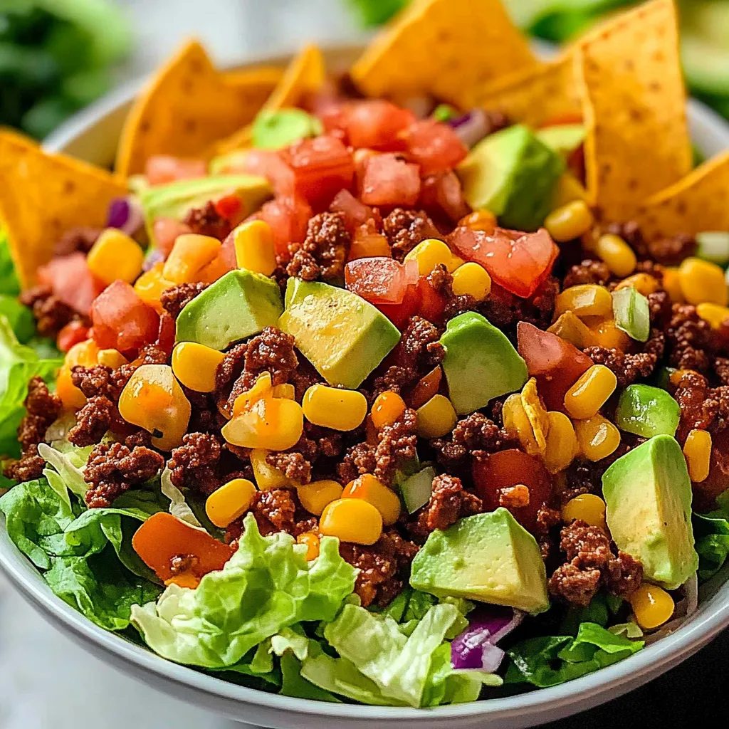 A bowl of salad with chips and tomatoes.
