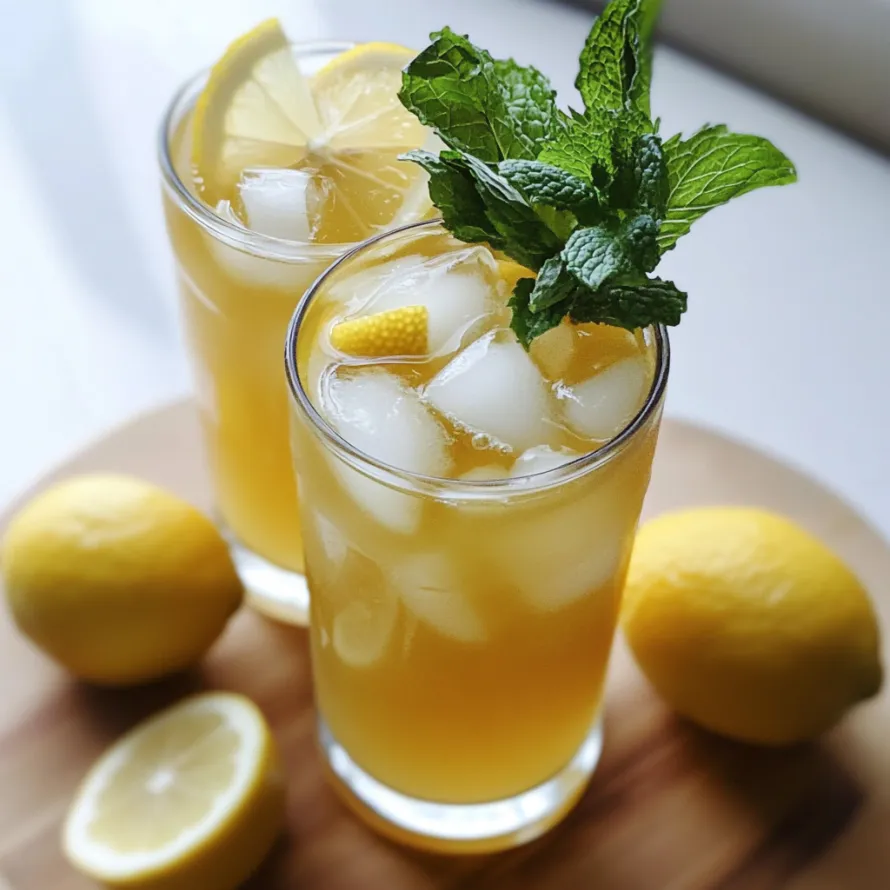 Two glasses of lemonade with lemon slices.