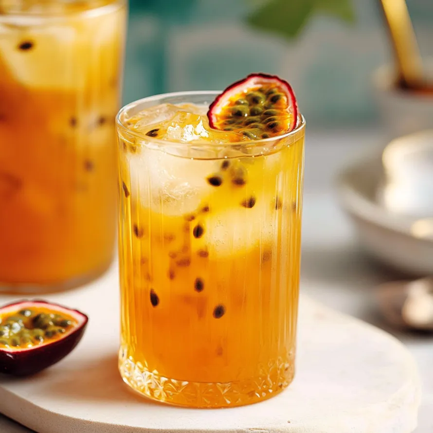 A glass of orange juice with a slice of kiwi in it.