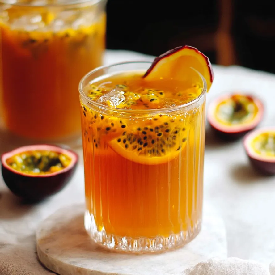 A glass of orange juice with a slice of lemon in it.