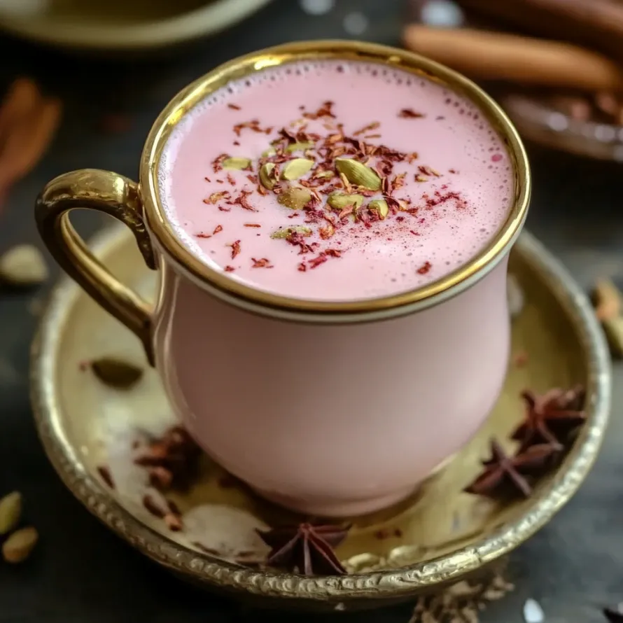 A cup of pink drink with sprinkles on top.