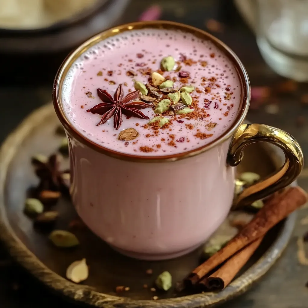 A cup of pink drink with a sprinkle of cinnamon on top.