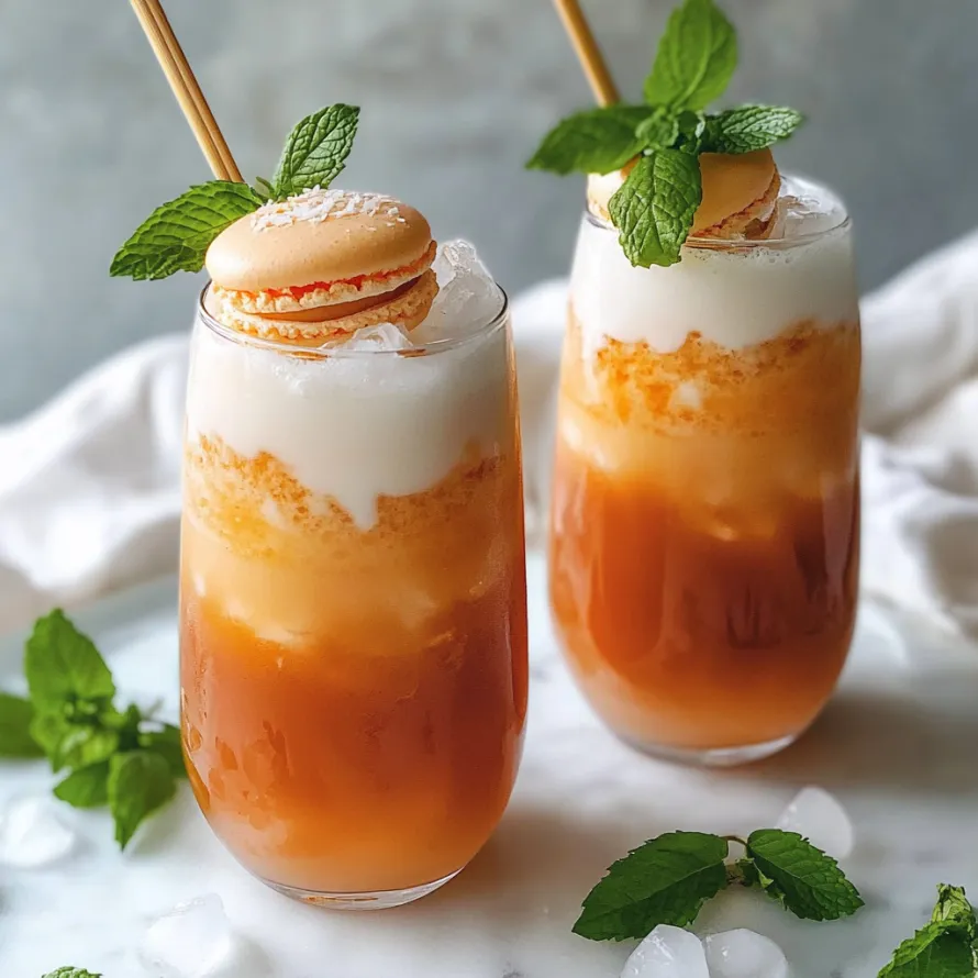 Two glasses of orange drink with mint garnish.