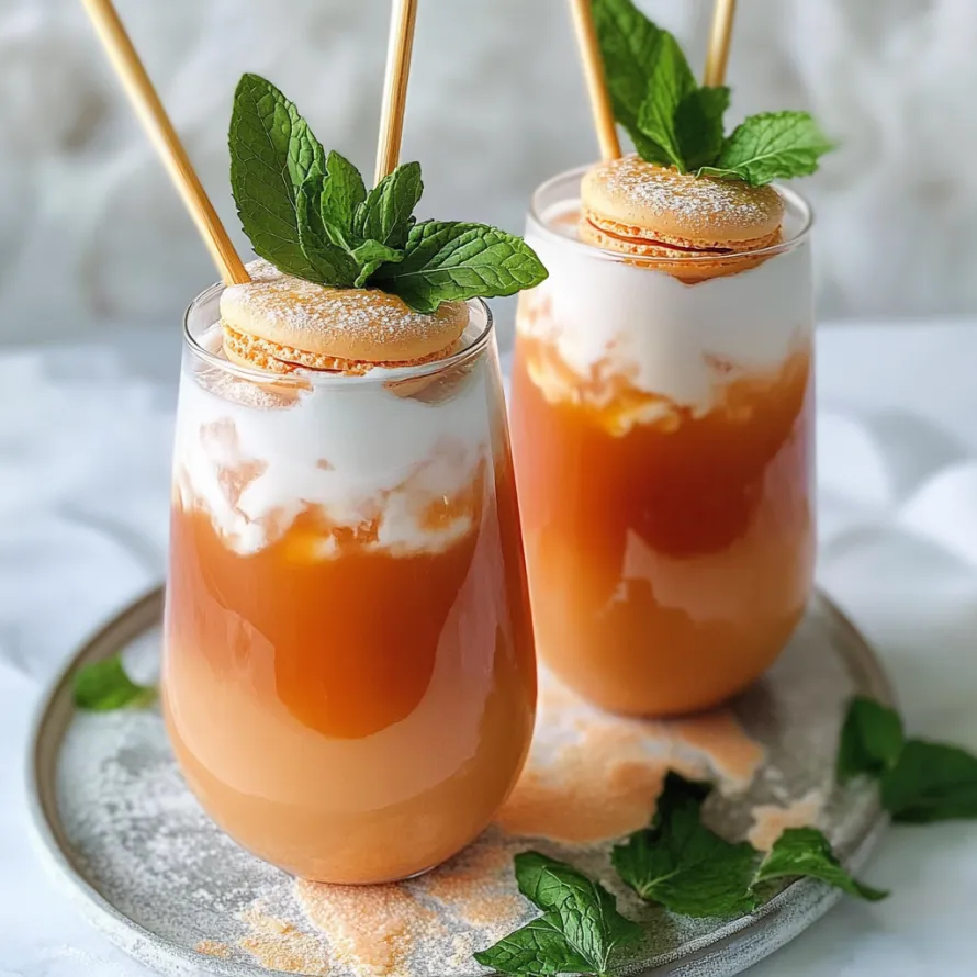 Two glasses of orange drink with mint garnish.