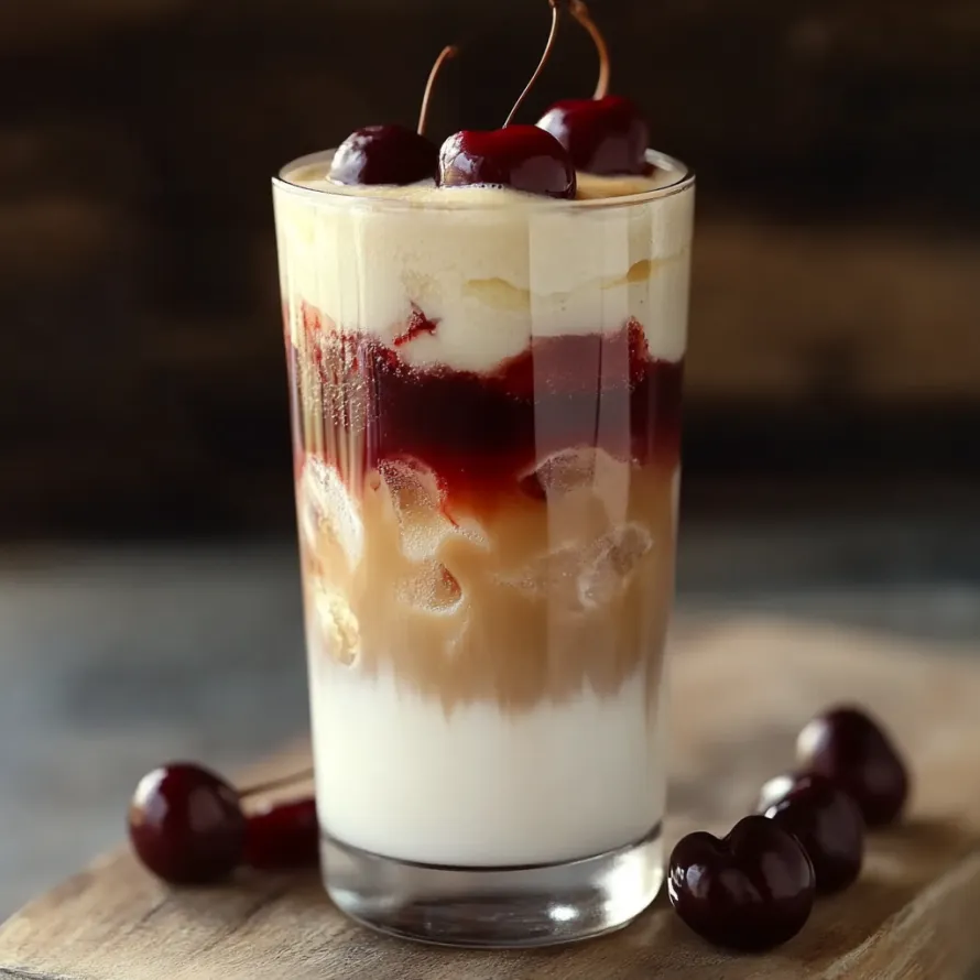 A glass of cherries and cream.