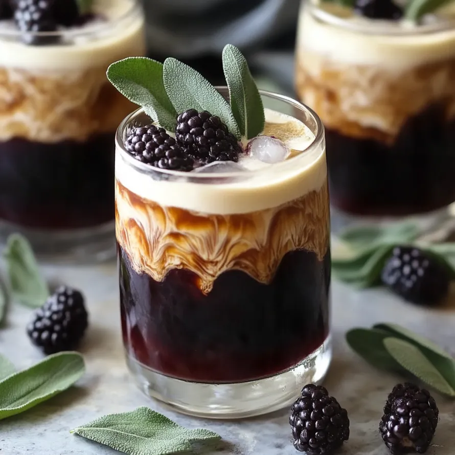 A glass of coffee with a blackberry on top.