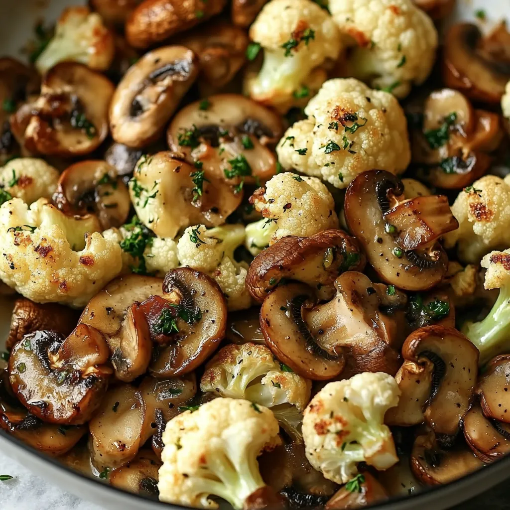 A bowl of mushrooms and cauliflower.
