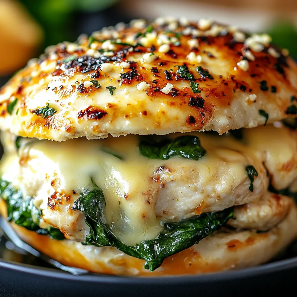 A sandwich with cheese and spinach.