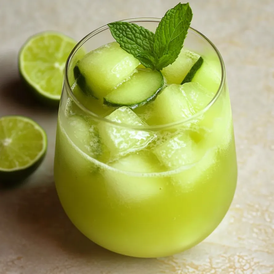A glass of green drink with a slice of lime on top.