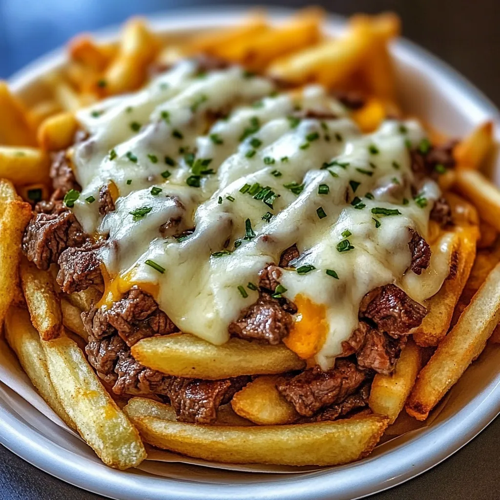 A plate of french fries with cheese on top.