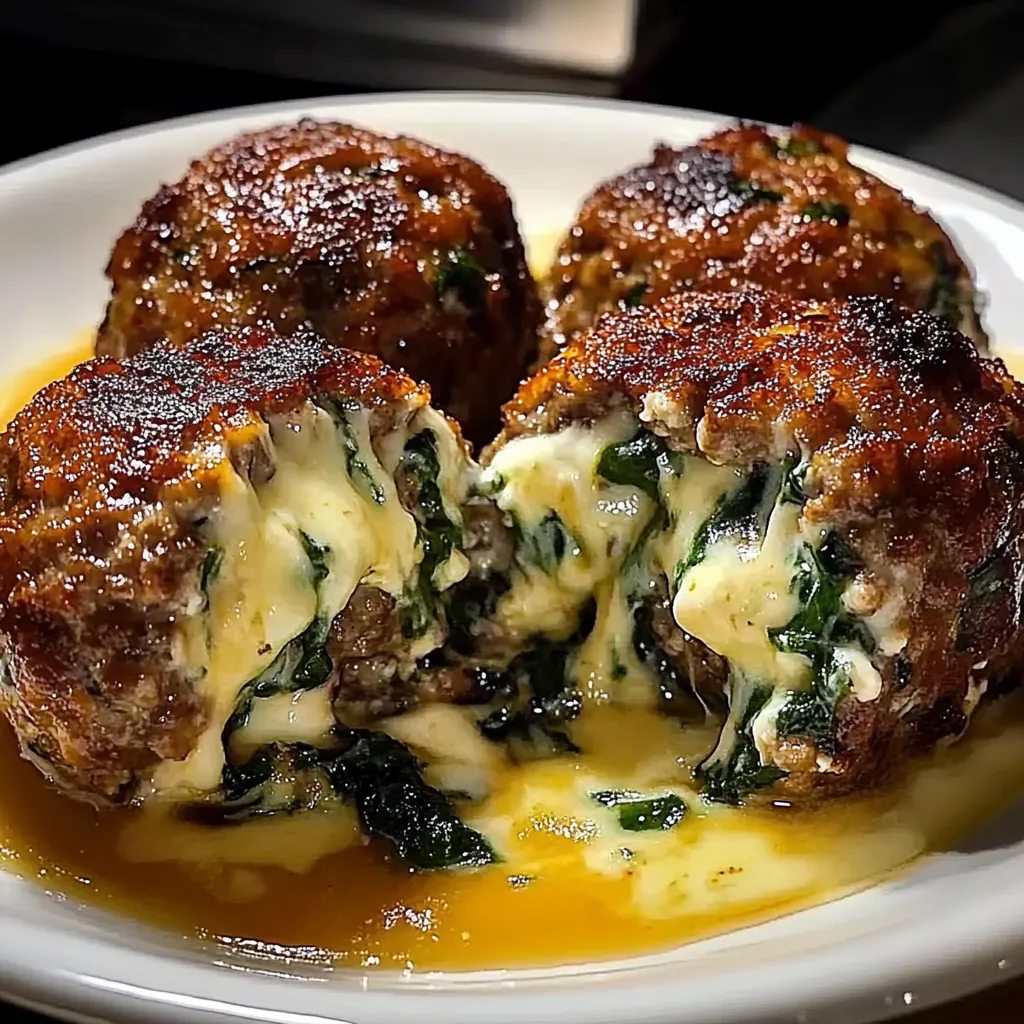 Spinach Garlic Meatballs Stuffed with Mozzarella