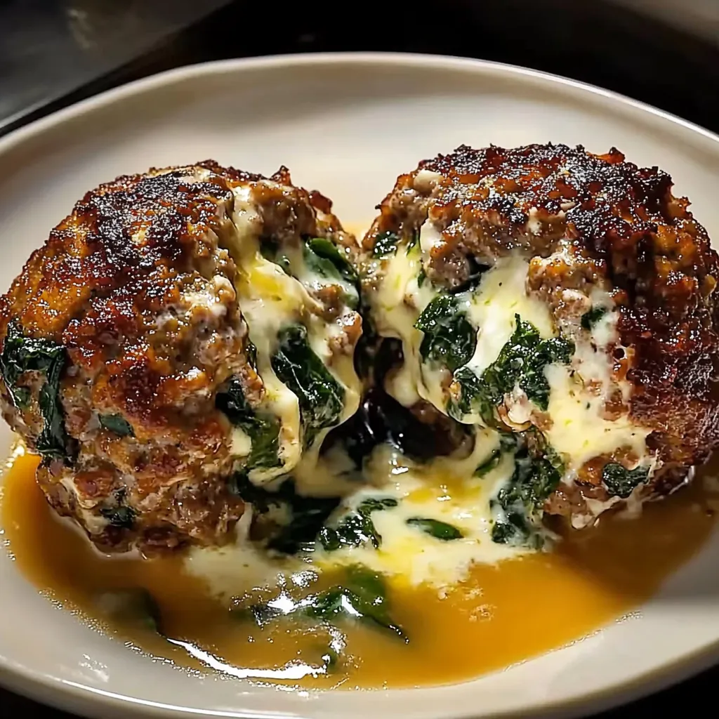 A plate of food with a cheese and spinach filling.