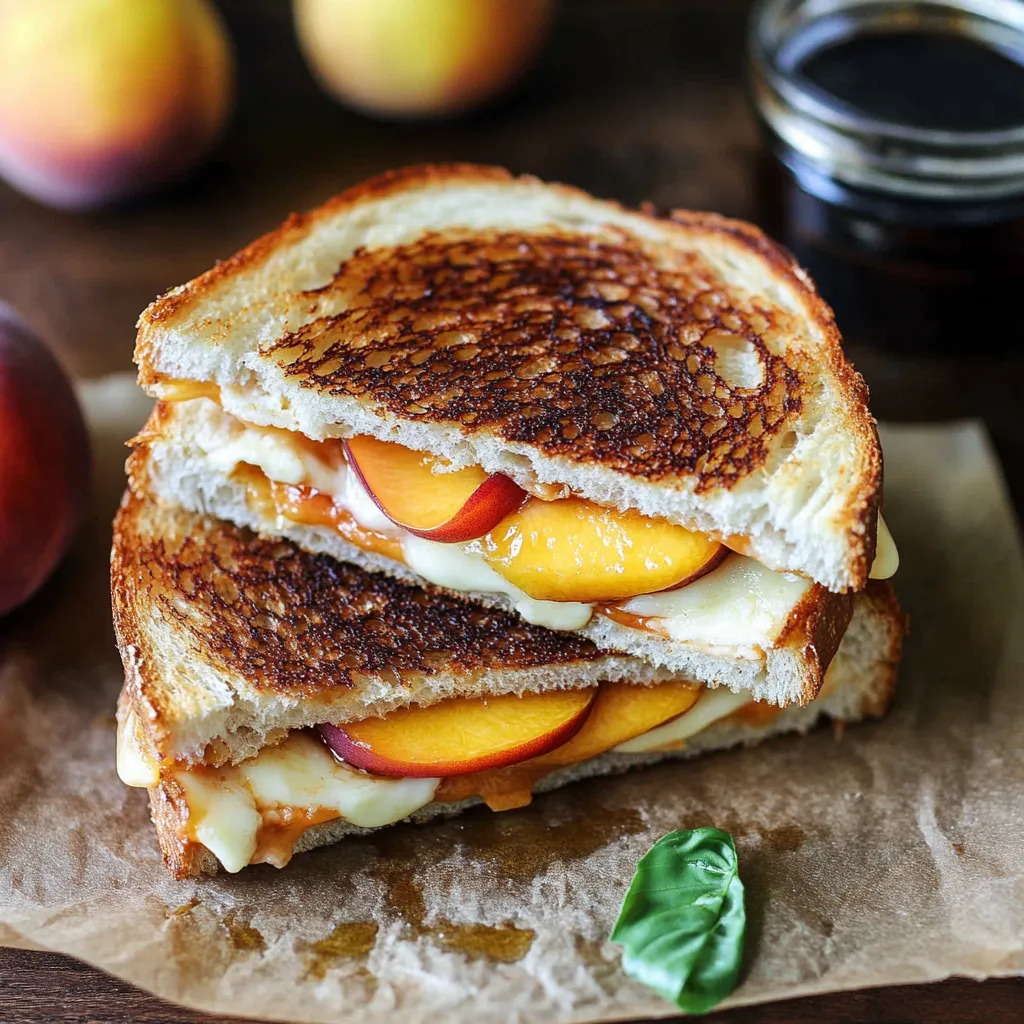 A peach and cheese sandwich on a paper towel.