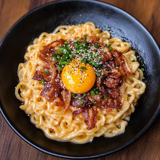 A bowl of noodles with a fried egg on top.