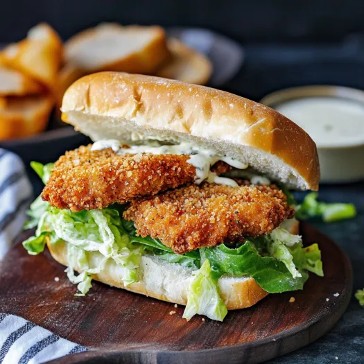 A sandwich with fried chicken and lettuce.