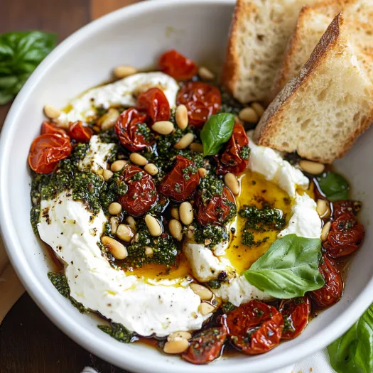 A bowl of food with tomatoes, spinach, and pine nuts.