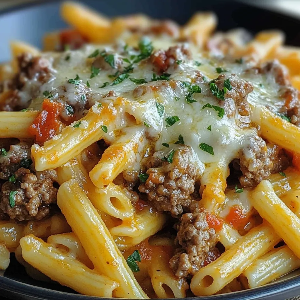 Cheesy Penne with Garlic Butter Ground Beef
