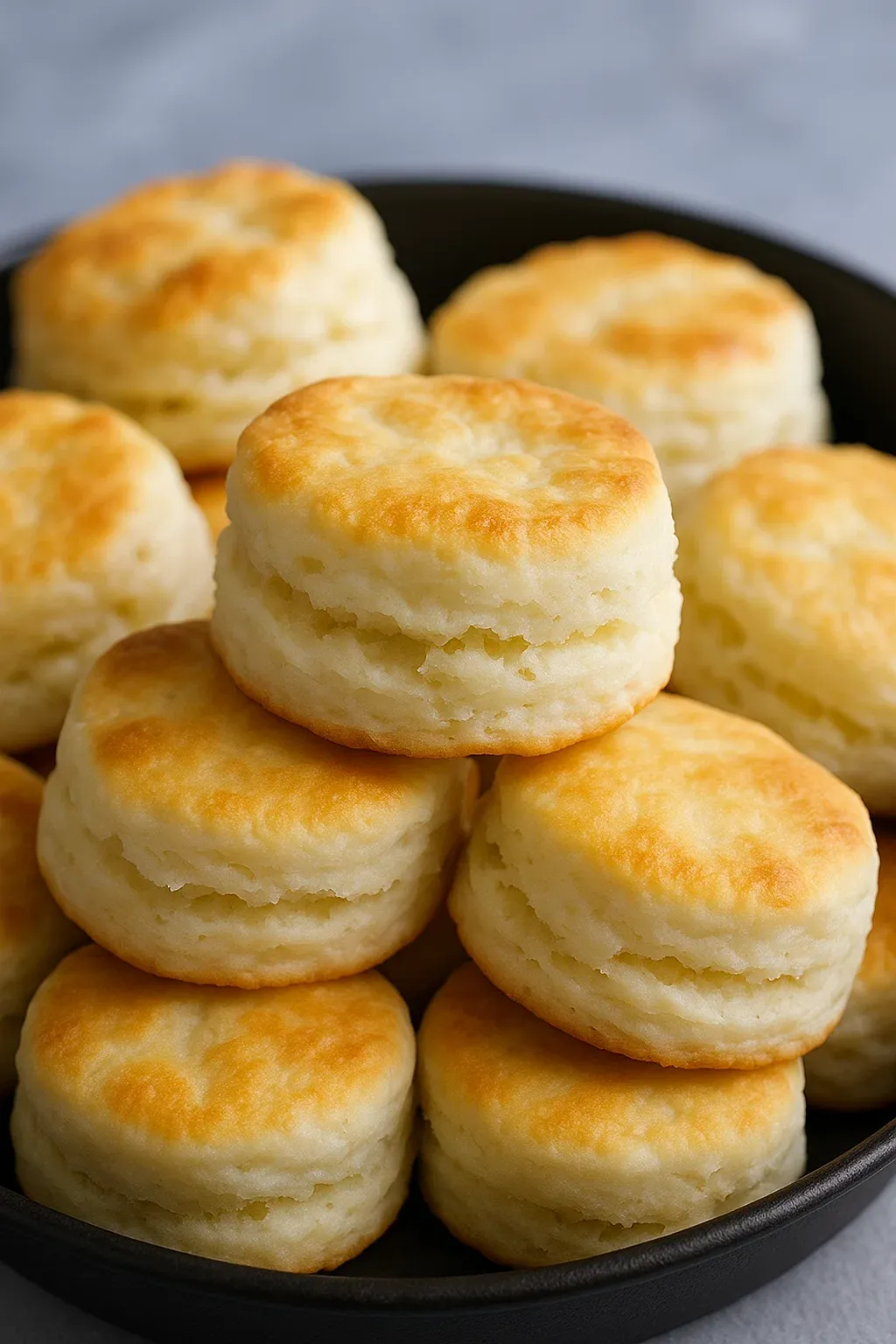 A stack of biscuits on a plate.