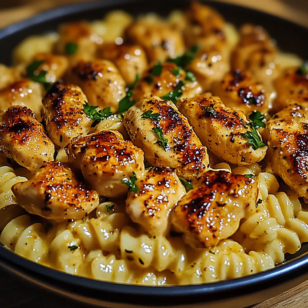 A plate of food with chicken and pasta.