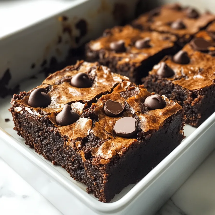 A square of chocolate cake with chocolate chips.